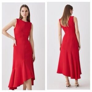 LIKE NEW Karen Millen Red Asymmetric Midi Dress Sz 6